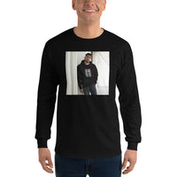 Game Set Match black long sleeve shirt shown on a model -- tennis court style