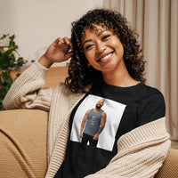 Tennis Pilsner black women's t-shirt worn by a model -- tennis court style