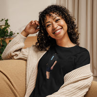 Tennis Select black women's t-shirt worn by a model -- tennis court style