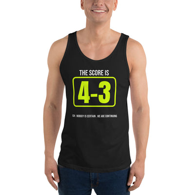 The Score Is 4-3. Ish. — Funny Pickleball Tank Top — Black