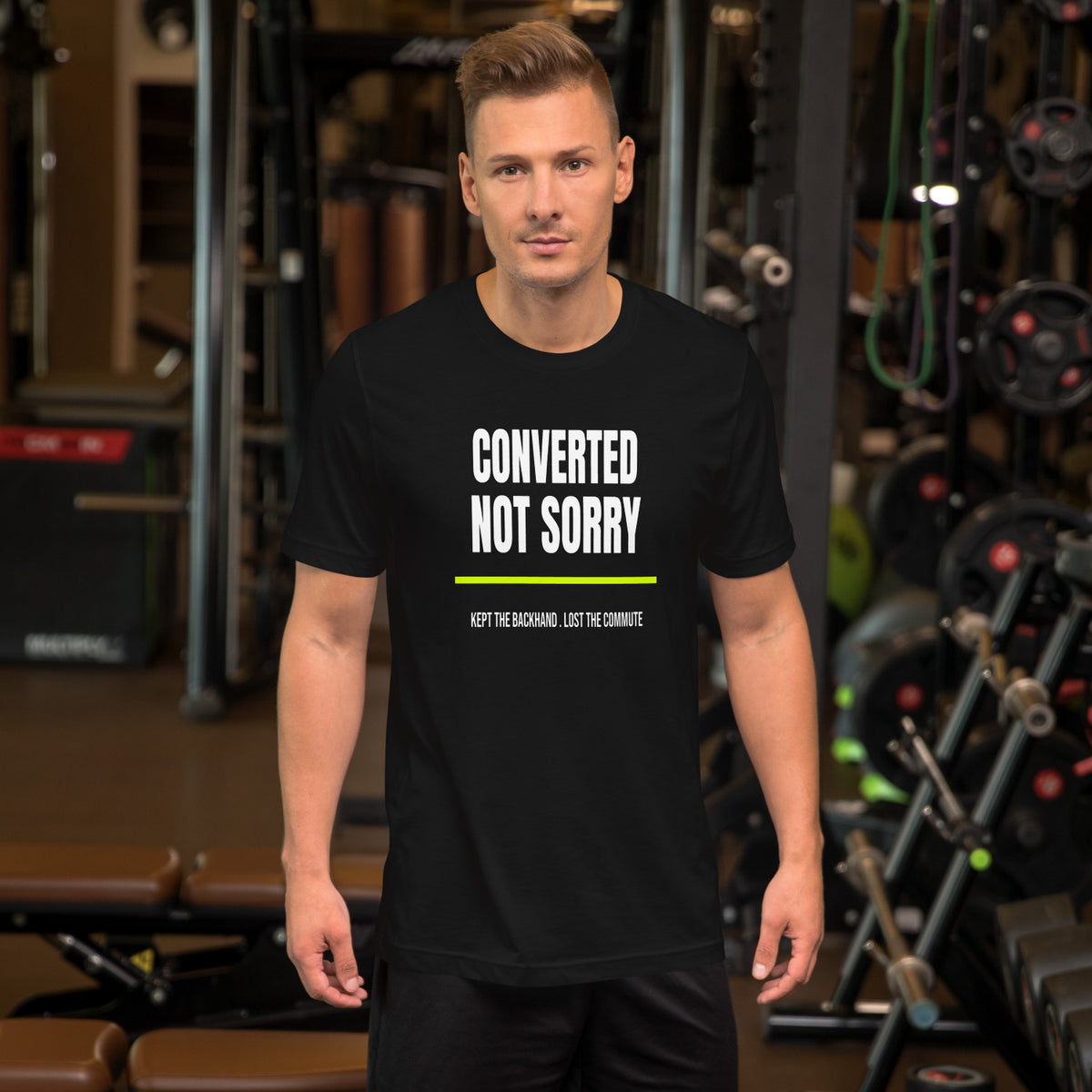 Converted Not Sorry - worn - pickleball tee