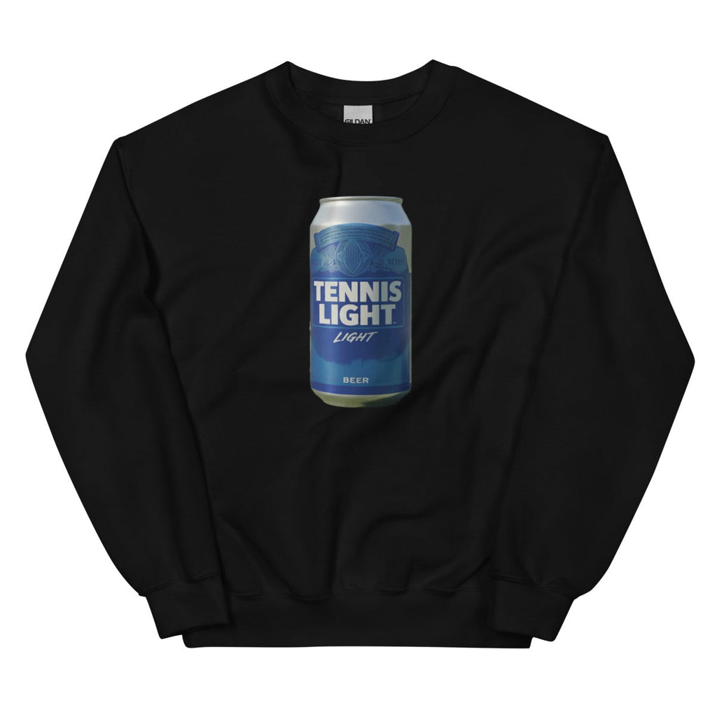 Tennis Light Blue Can design printed on the chest of a sweatshirt, shown flat, front