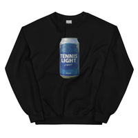 Tennis Light Blue Can design printed on the chest of a sweatshirt, shown flat, front