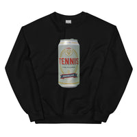 Tennis Pilsner American design printed on the chest of a sweatshirt, shown flat, front