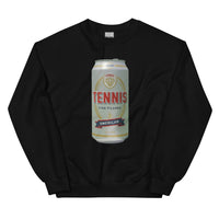 Tennis Pilsner design printed on the chest of a sweatshirt, shown flat, front