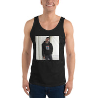 Game Set Match black tank top shown on a model -- tennis court style