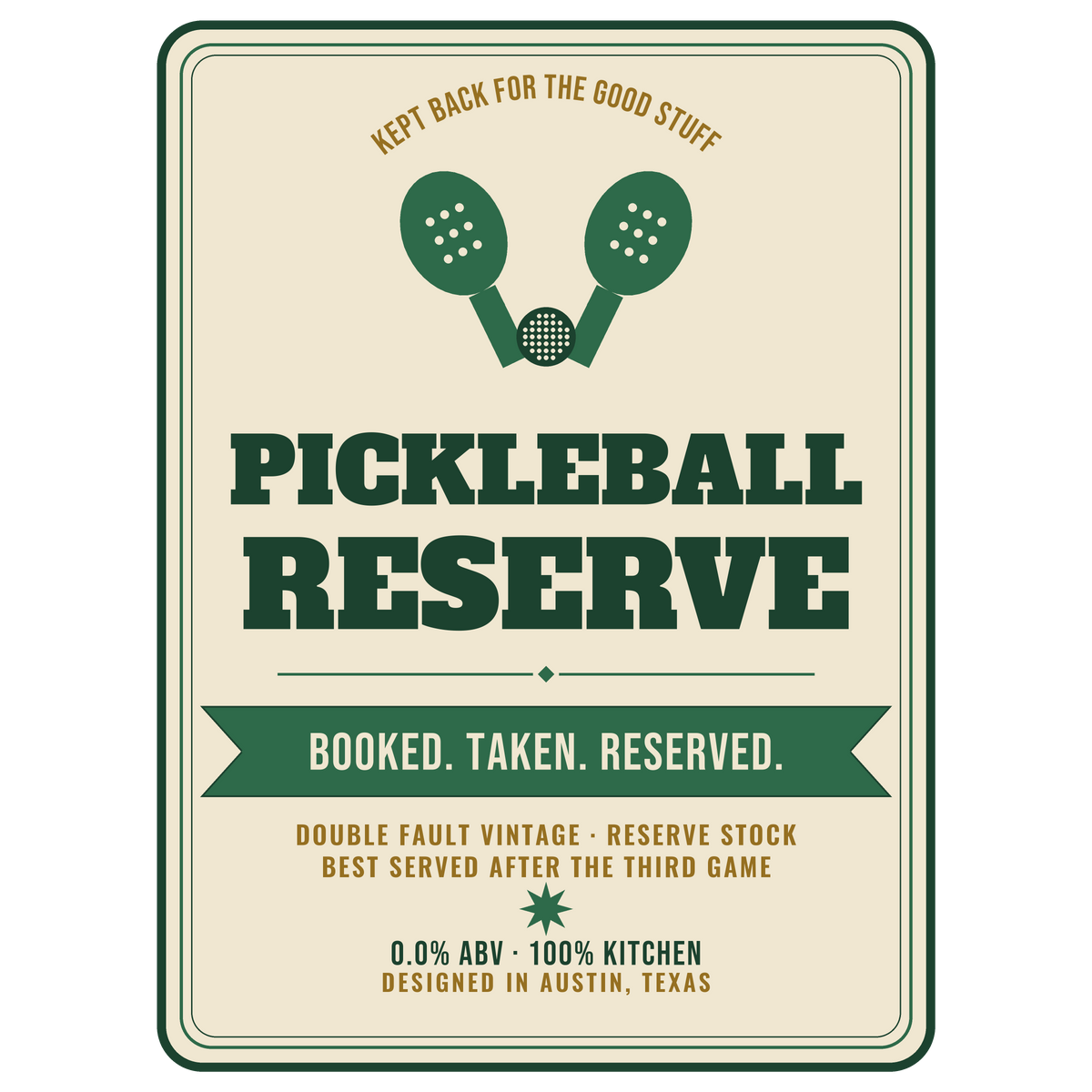 Pickleball Reserve — Funny Pickleball Beer Sticker — kiss-cut vinyl sticker artwork