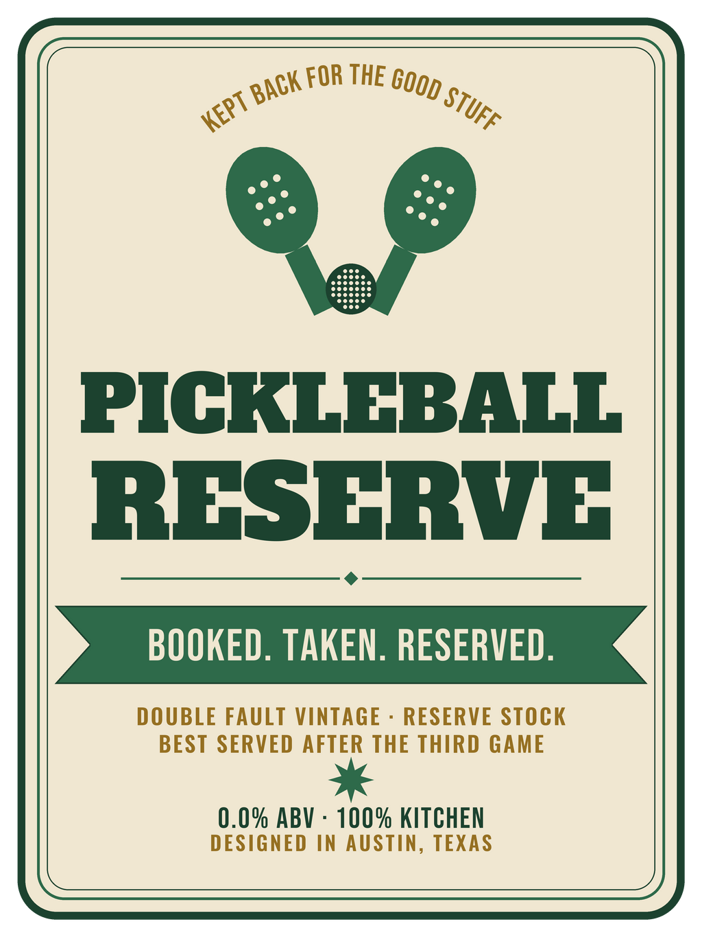 Pickleball Reserve — Funny Pickleball Beer Sticker — kiss-cut vinyl sticker artwork