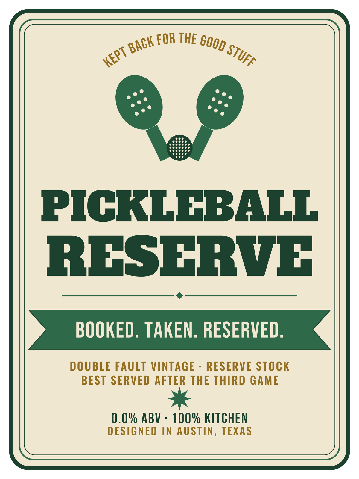 Pickleball Reserve — Funny Pickleball Beer Sticker — kiss-cut vinyl sticker artwork