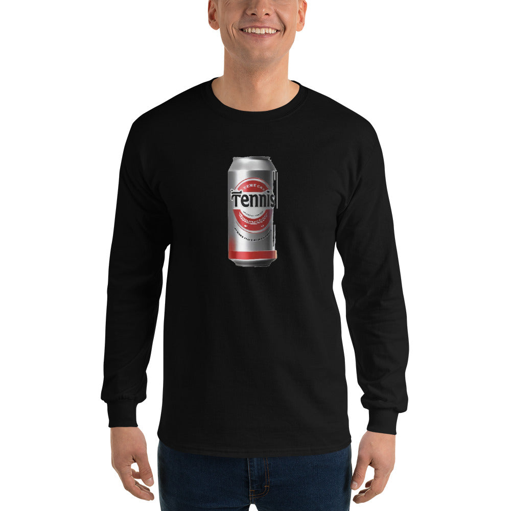 Tennis Classic Brew black long sleeve shirt shown on a model -- tennis court style