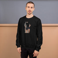 Tennis Energy black sweatshirt worn by a model -- tennis court style