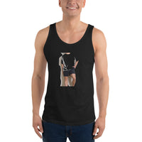 Tennis Energy black tank top shown on a model -- tennis court style