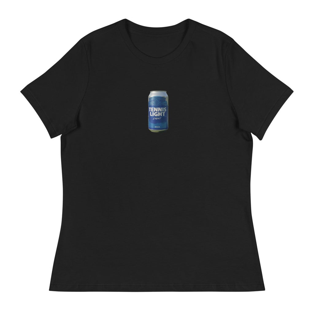 tennis light blue can design printed on a womens-tee, front