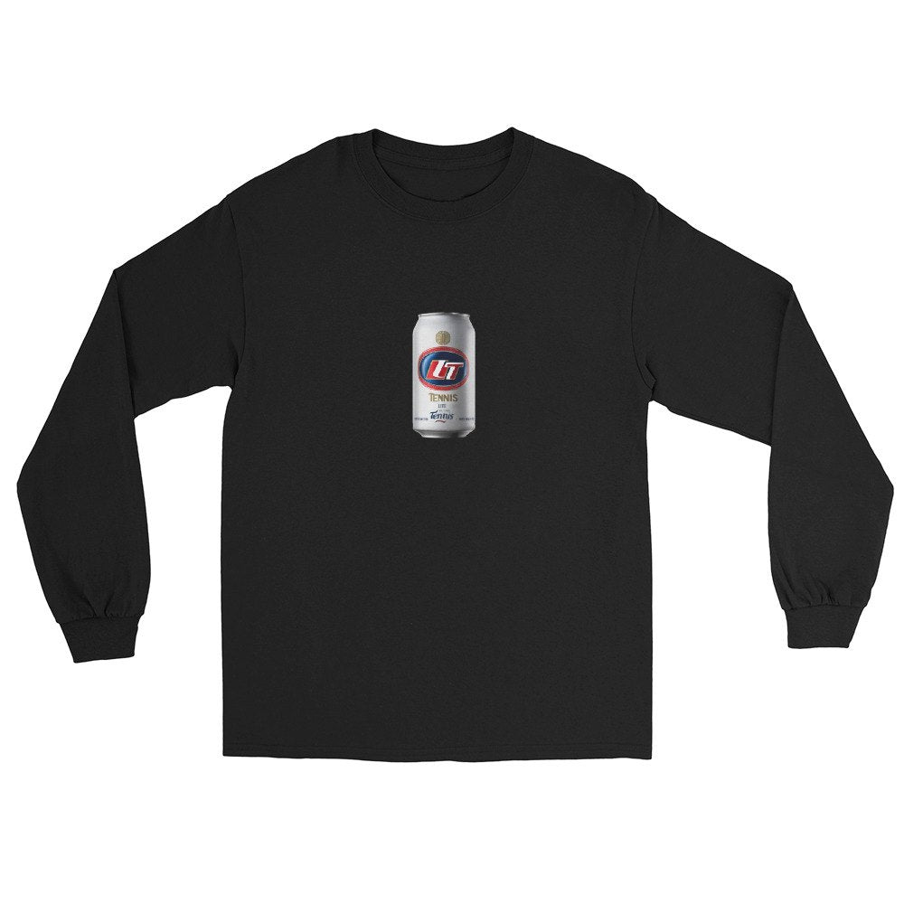 tennis lite silver can design printed on a longsleeve, front