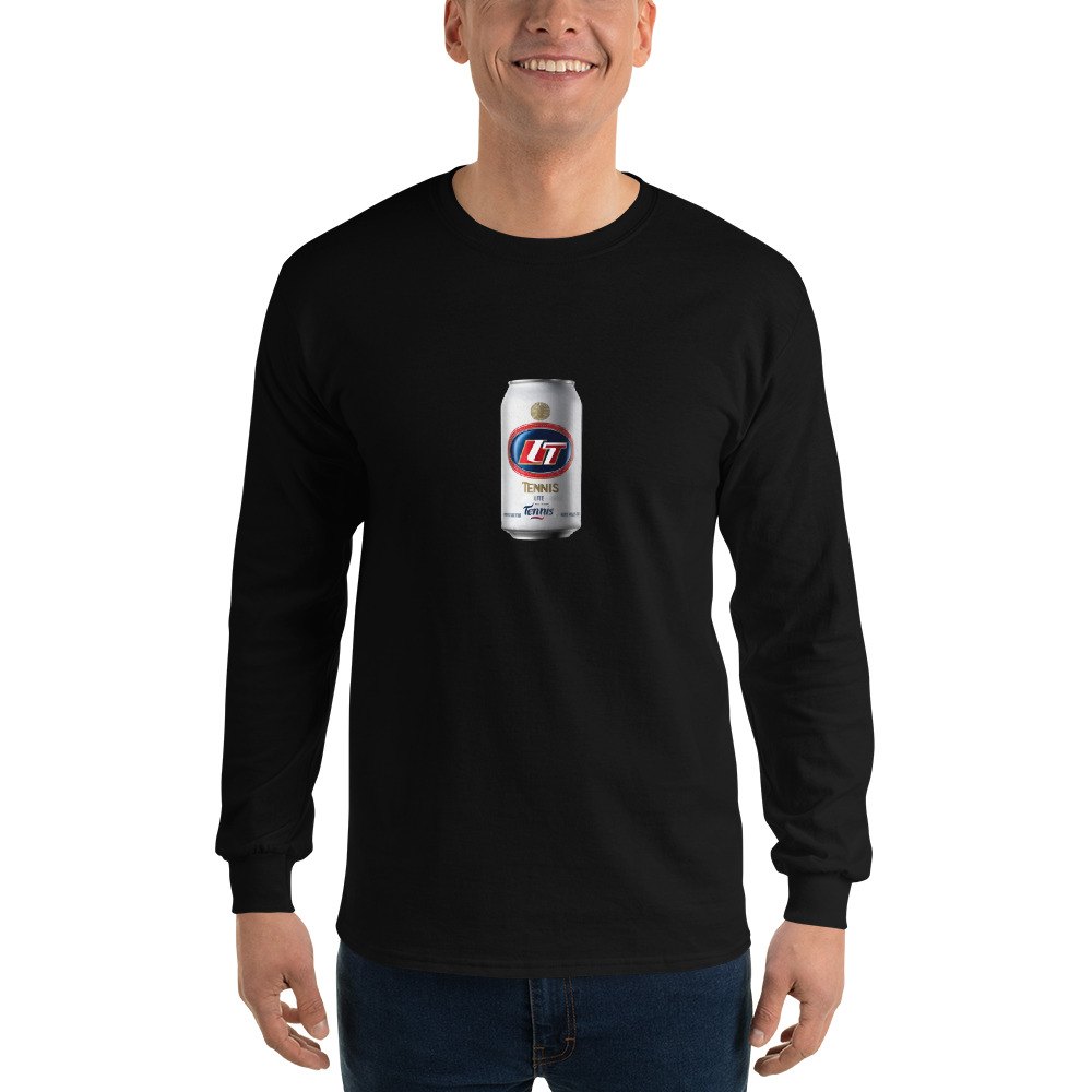 tennis lite silver can longsleeve worn, front