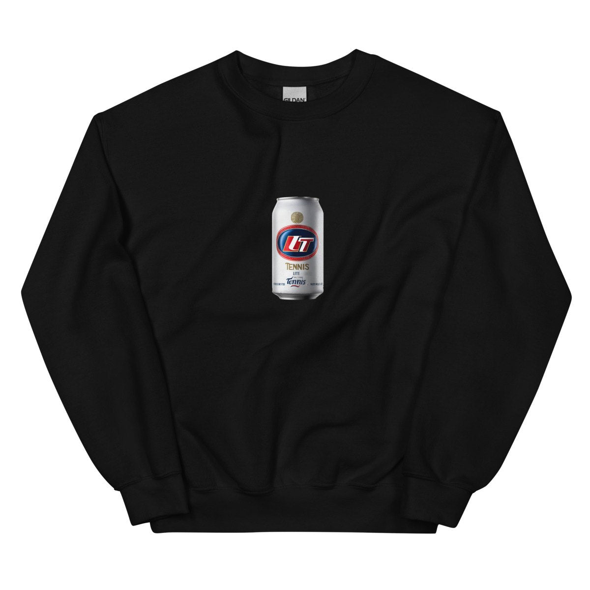 tennis lite silver can design printed on a sweatshirt, front