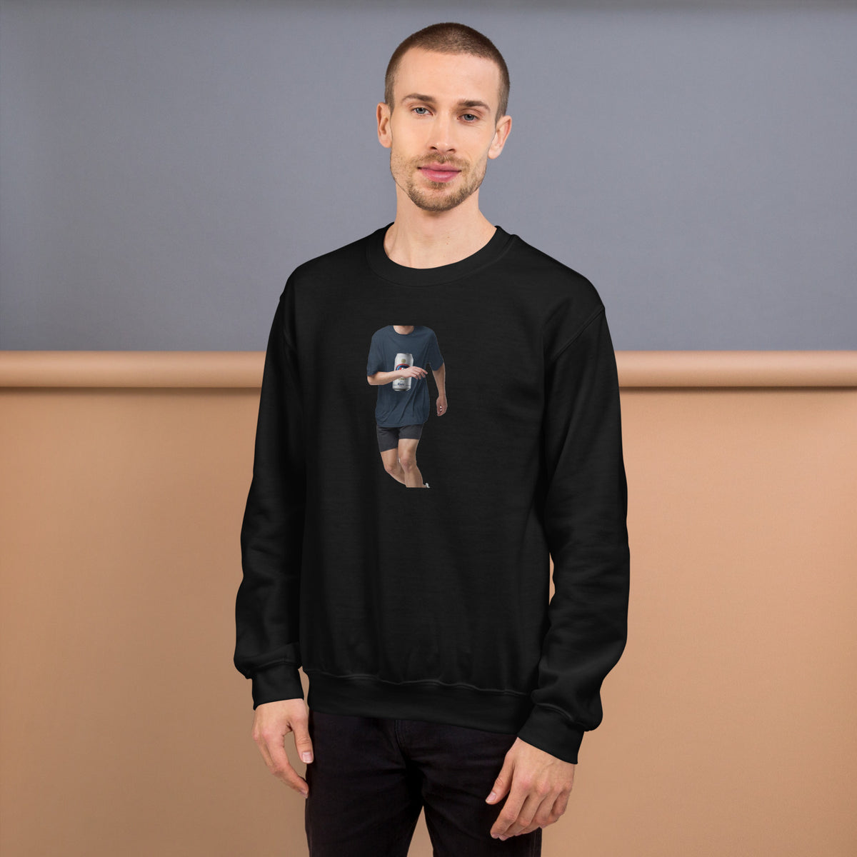 Tennis Lite Silver Can black sweatshirt worn by a model -- tennis court style