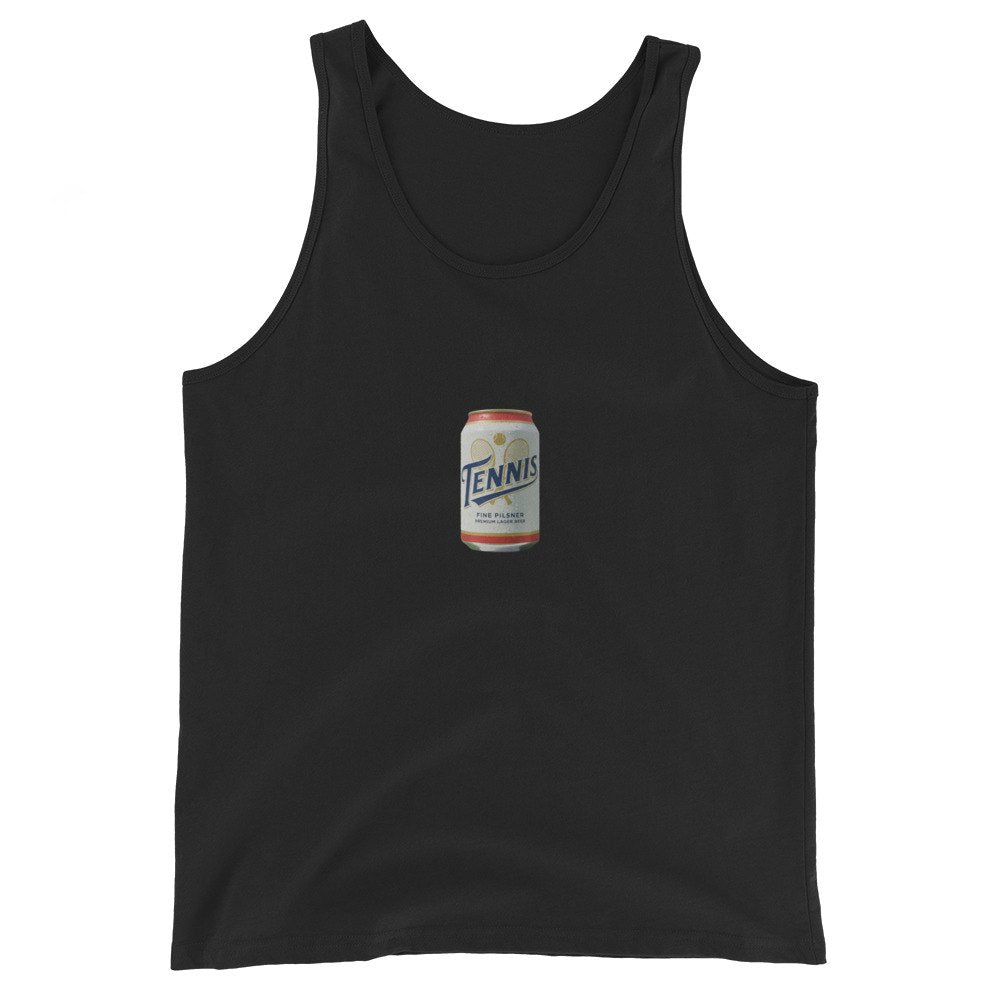 tennis pilsner club design printed on a tank, front