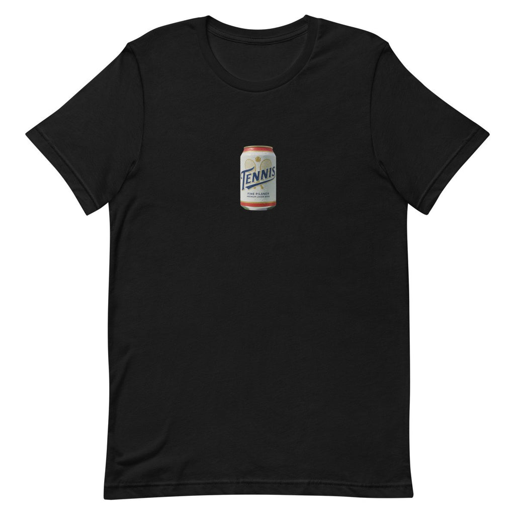 tennis pilsner club design printed on a tee, front