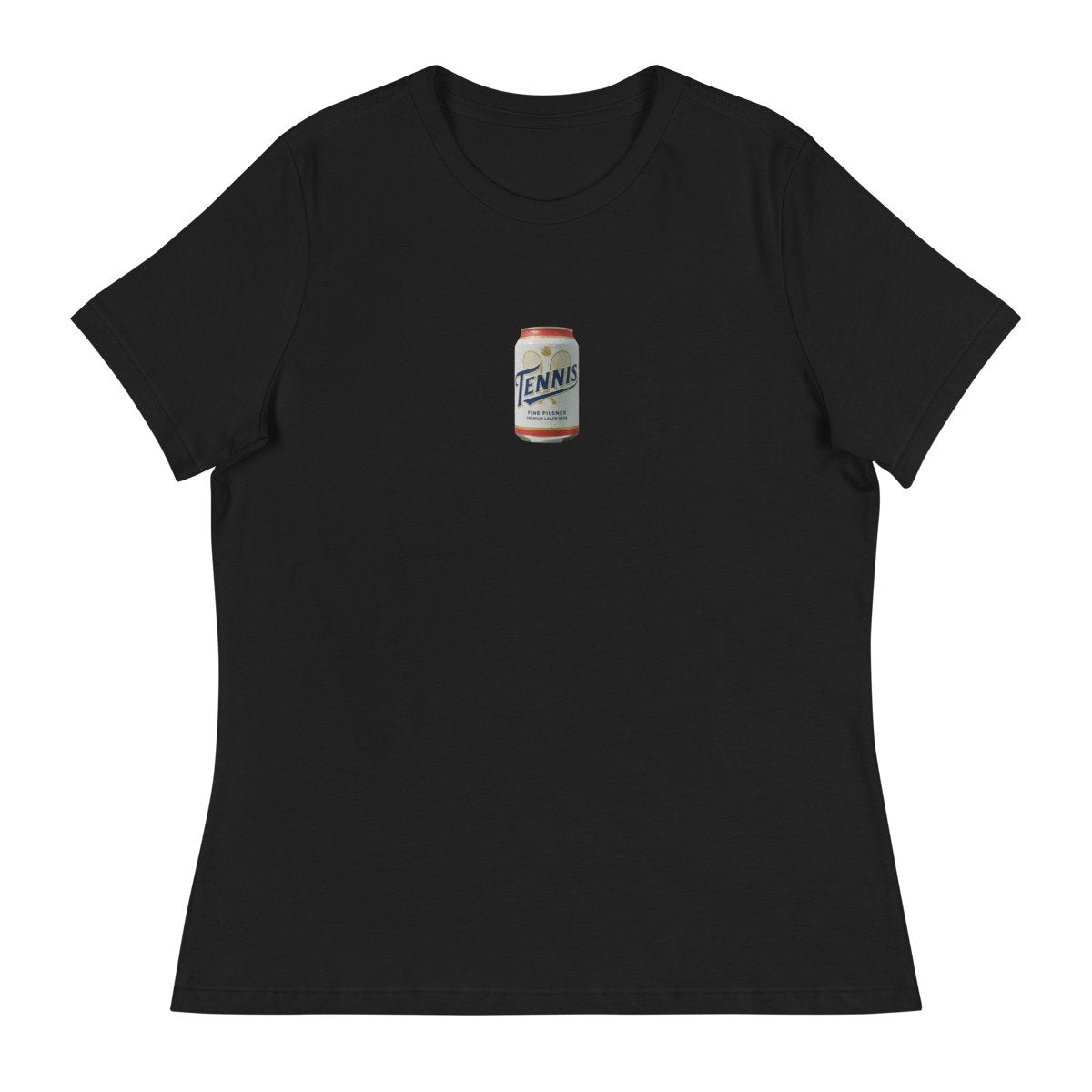 tennis pilsner club design printed on a womens-tee, front