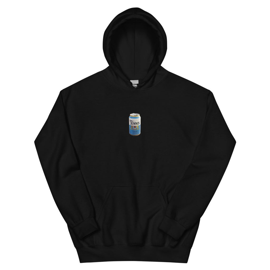 tennis pilsner crest design printed on a hoodie, front