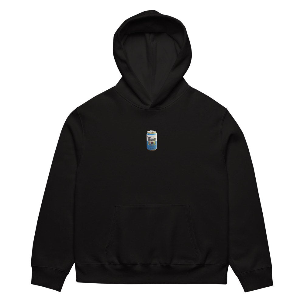 tennis pilsner crest design printed on a premium-hoodie, front