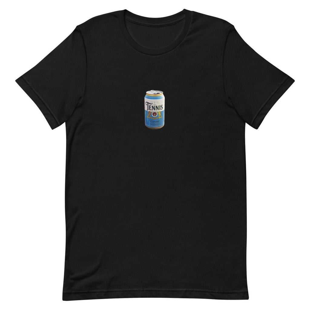 tennis pilsner crest design printed on a tee, front