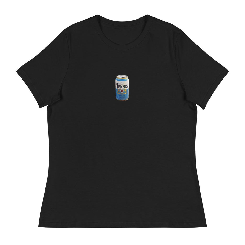 tennis pilsner crest design printed on a womens-tee, front