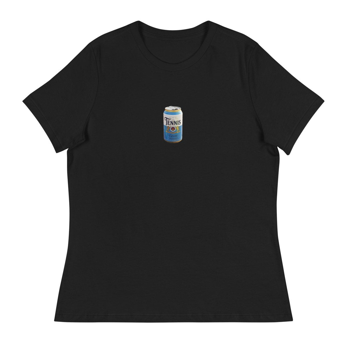 tennis pilsner crest design printed on a womens-tee, front