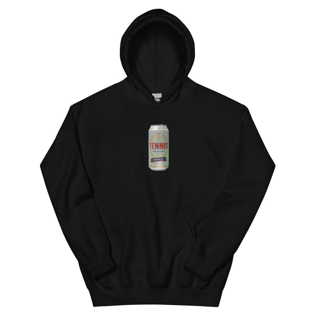 tennis pilsner design printed on a hoodie, front