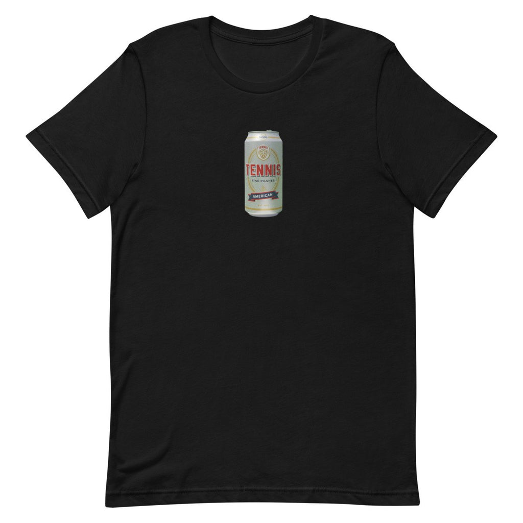 tennis pilsner design printed on a tee, front