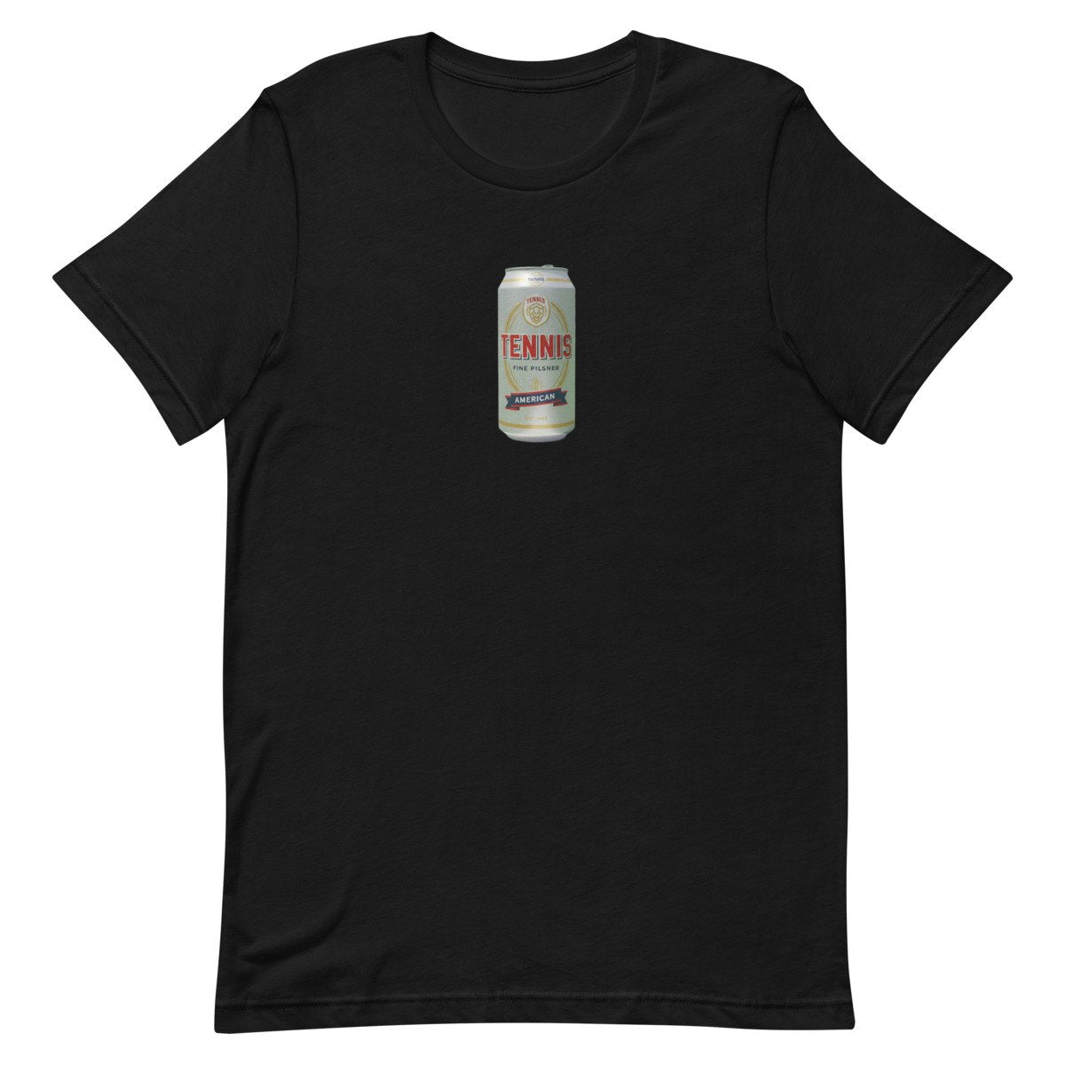 tennis pilsner design printed on a tee, front