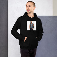 Tennis Pilsner black hoodie worn by a model -- tennis court style