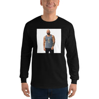 Tennis Pilsner black long sleeve shirt shown on a model -- tennis court style