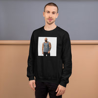 Tennis Pilsner black sweatshirt worn by a model -- tennis court style