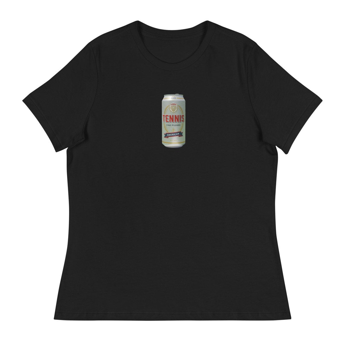 tennis pilsner design printed on a womens-tee, front