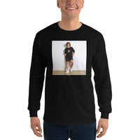 The Volleyer black long sleeve shirt shown on a model -- tennis court style