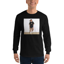 The Volleyer black long sleeve shirt shown on a model -- tennis court style