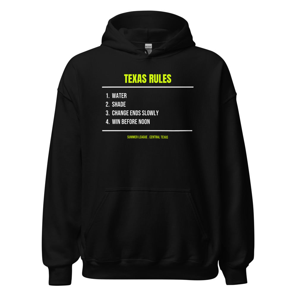 Texas League Rules — Funny Tennis Hoodie — Black