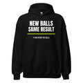 New Balls, Same Result — Funny Tennis Hoodie — Black