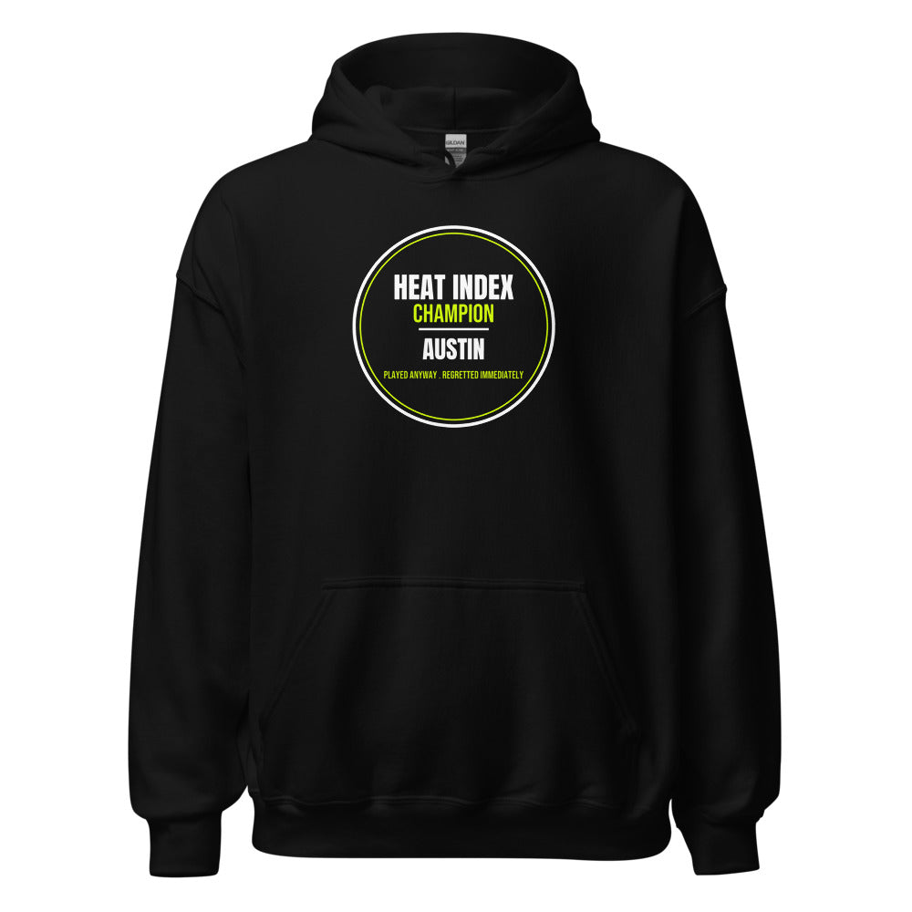 Heat Index Champion — Funny Tennis Hoodie — Black