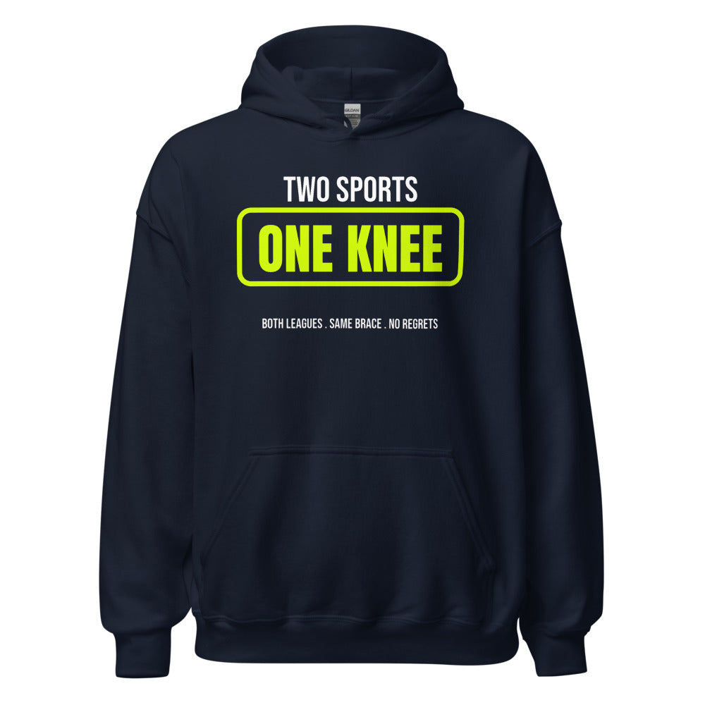 Two Sports, One Knee — Funny Pickleball Hoodie — Navy