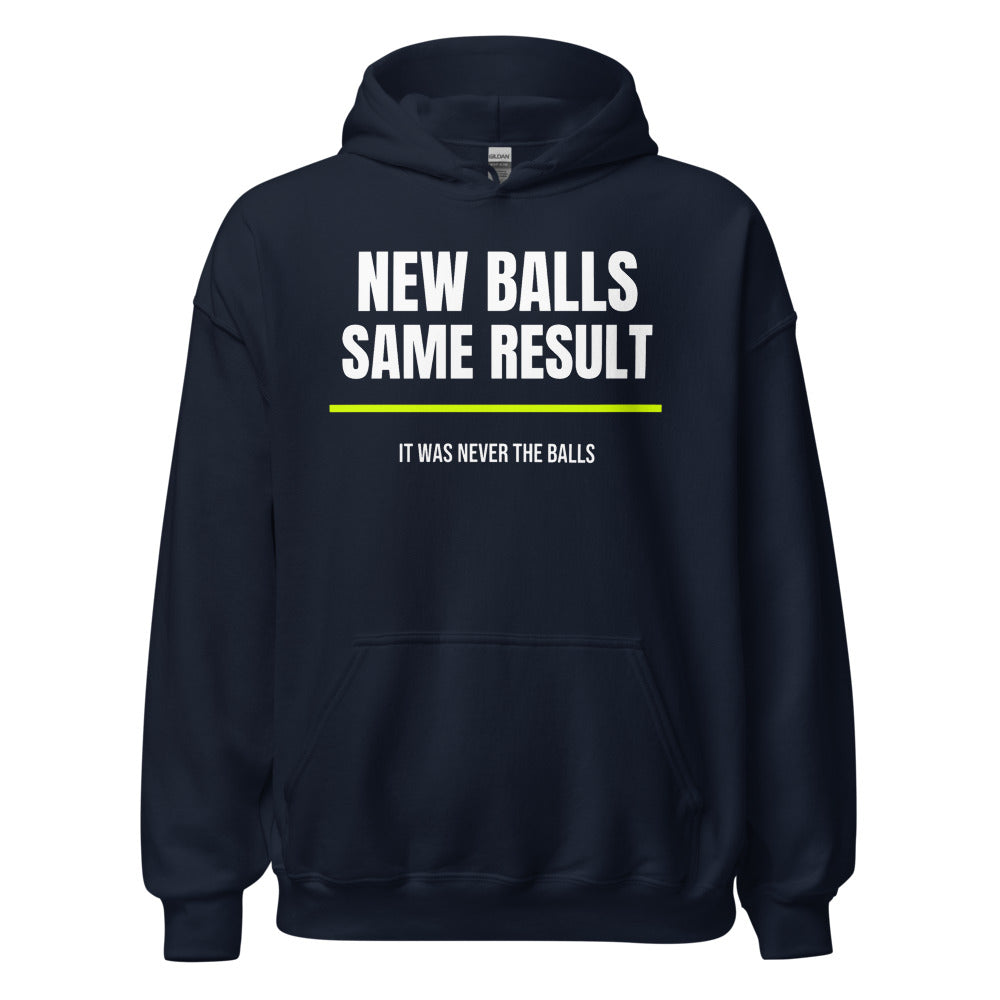 New Balls, Same Result — Funny Tennis Hoodie — Navy