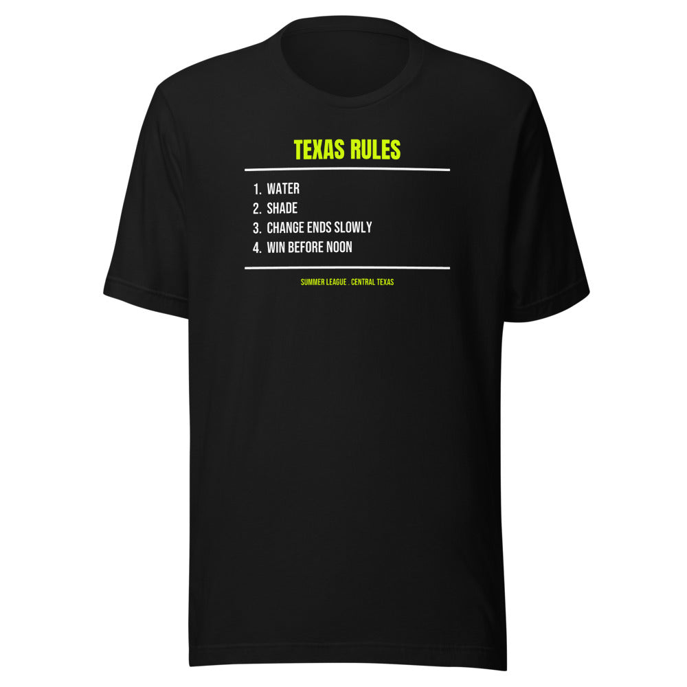 Texas League Rules — Funny Tennis Unisex Tee — Black