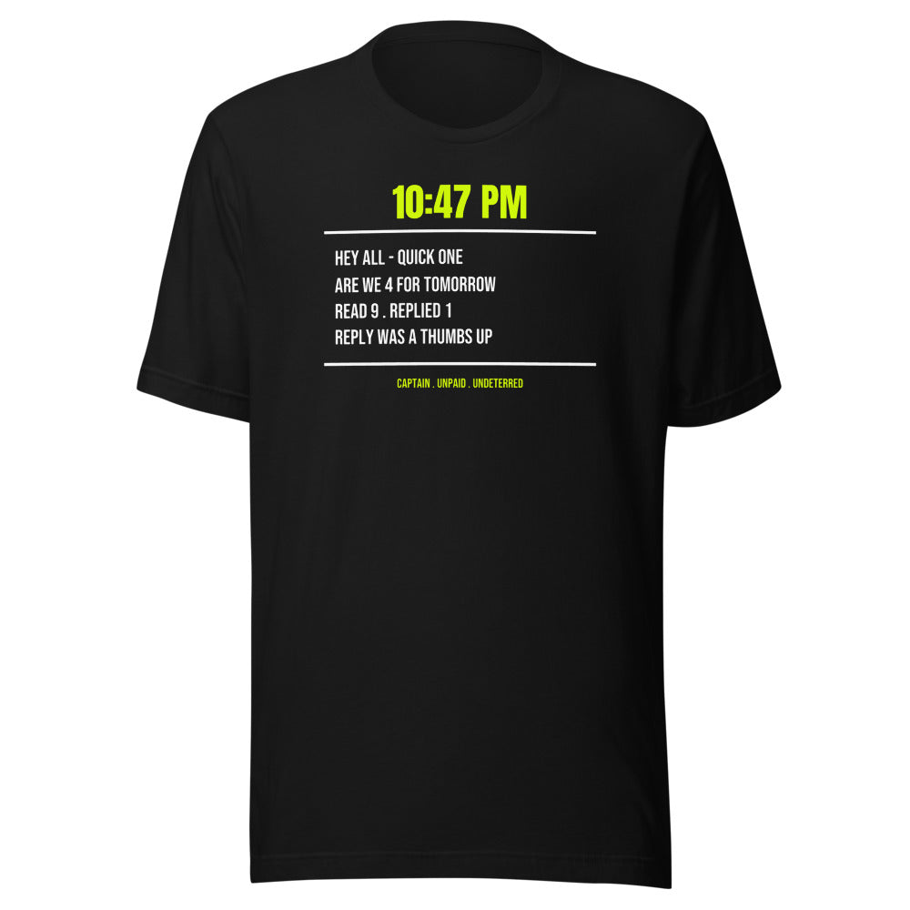 The 10 PM Lineup Text — Funny Tennis Unisex Tee — Black