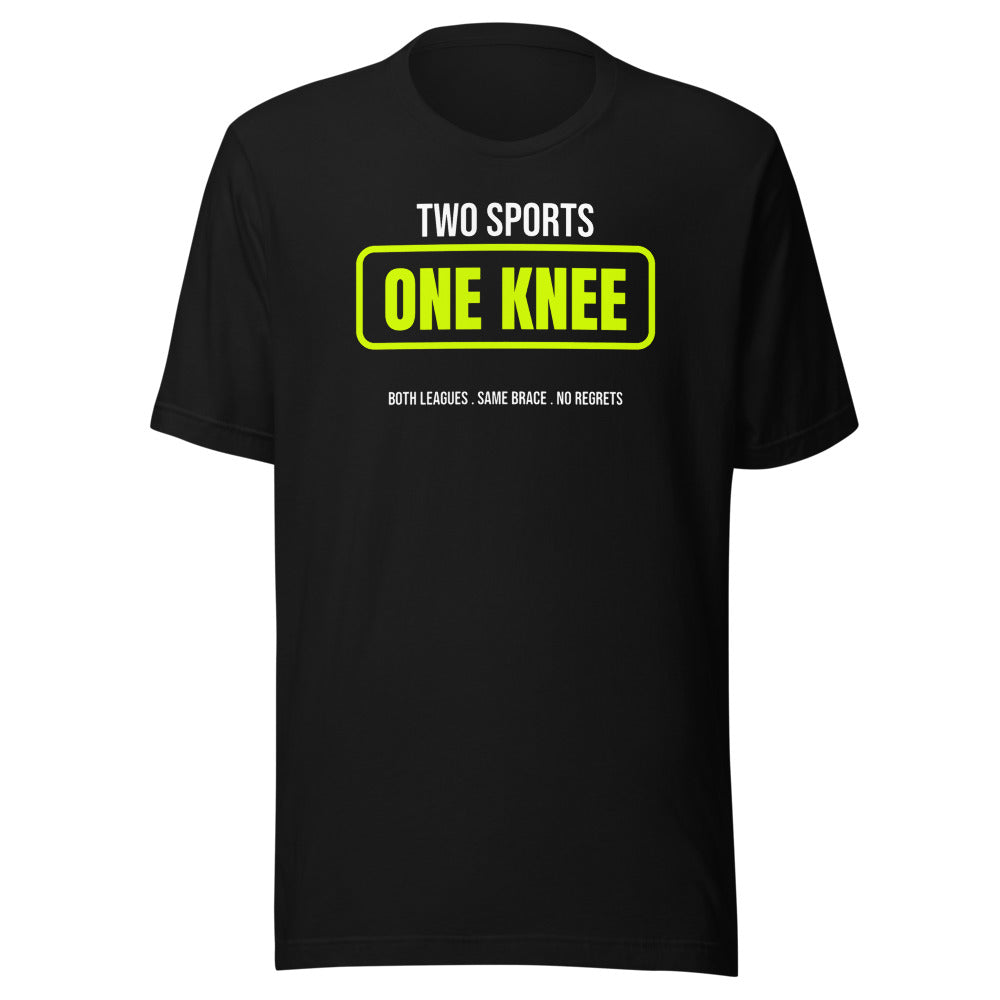 Two Sports, One Knee — Funny Pickleball Unisex Tee — Black