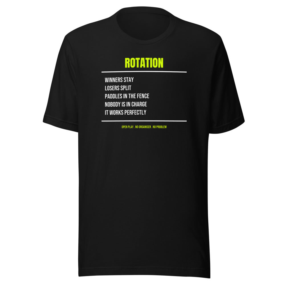 Round Robin Rotation — Funny Pickleball Unisex Tee — Black