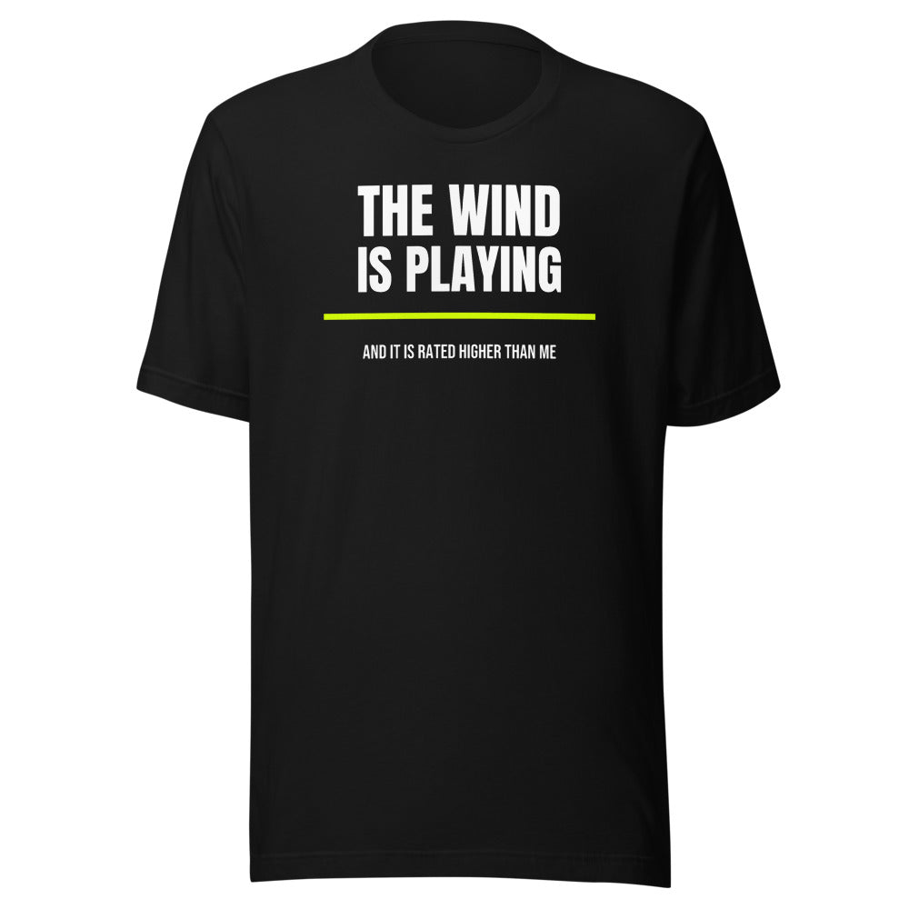 The Wind Is Playing Too — Funny Tennis Unisex Tee — Black