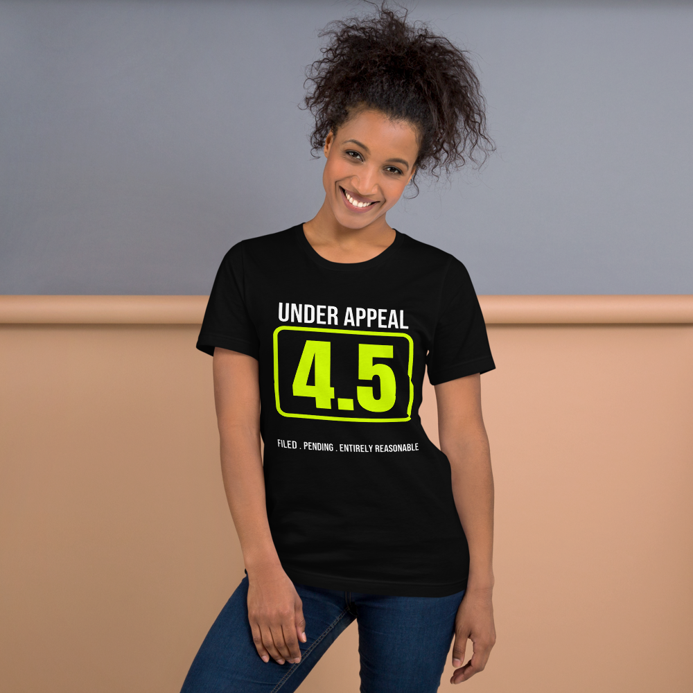The Appeal Is Pending — Funny Tennis Unisex Tee shown on a model, front view