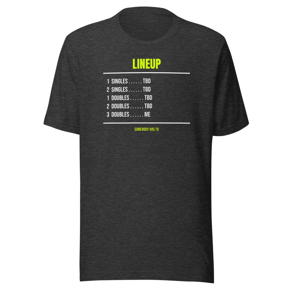 The Lineup Card — Funny Tennis Unisex Tee — Dark Grey Heather